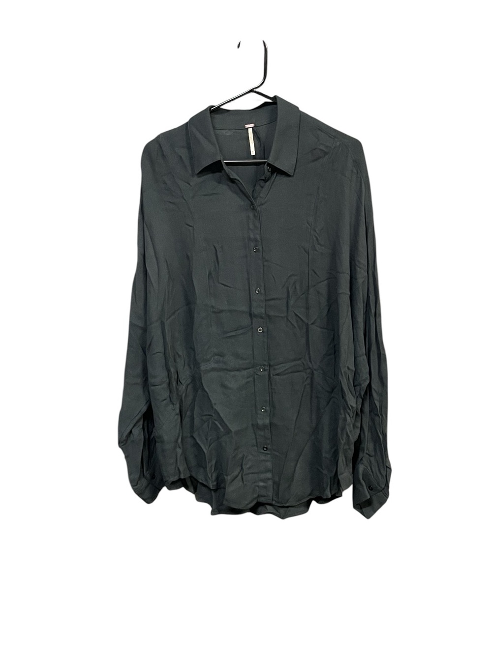 Free People Charcoal Gray Tunic Button Down Shirt M Boho Goth Dark Academia